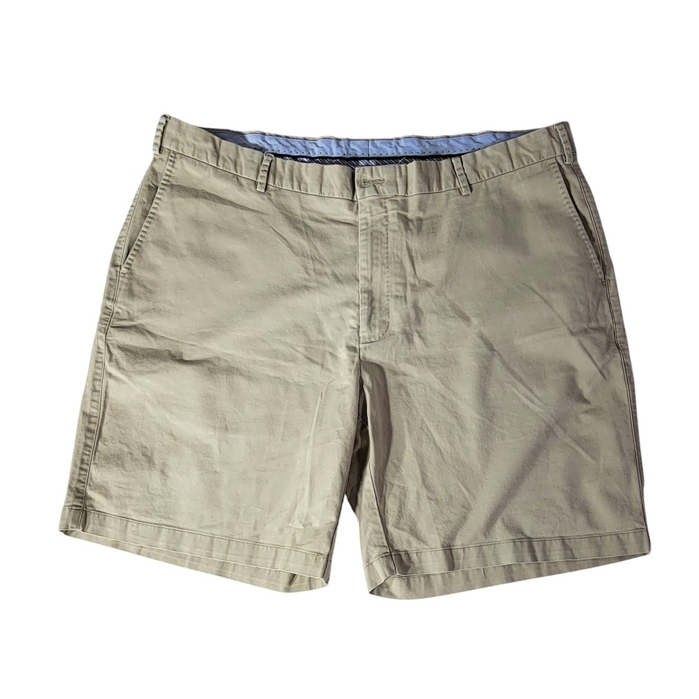 Peter Millar Mens Khaki Tan Flat Front Chino Shorts Size 42 Cotton Blend Golf